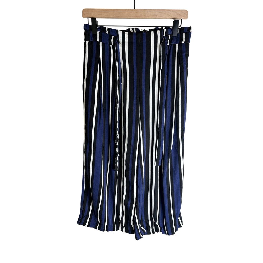 Adrienne Vittadini Cropped Wide Leg Striped Pants Womens Size Small Blue Black S